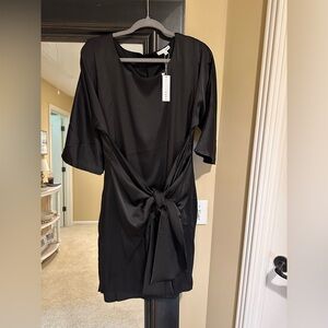 Baltic Born Black Midi Dress with Tie Front